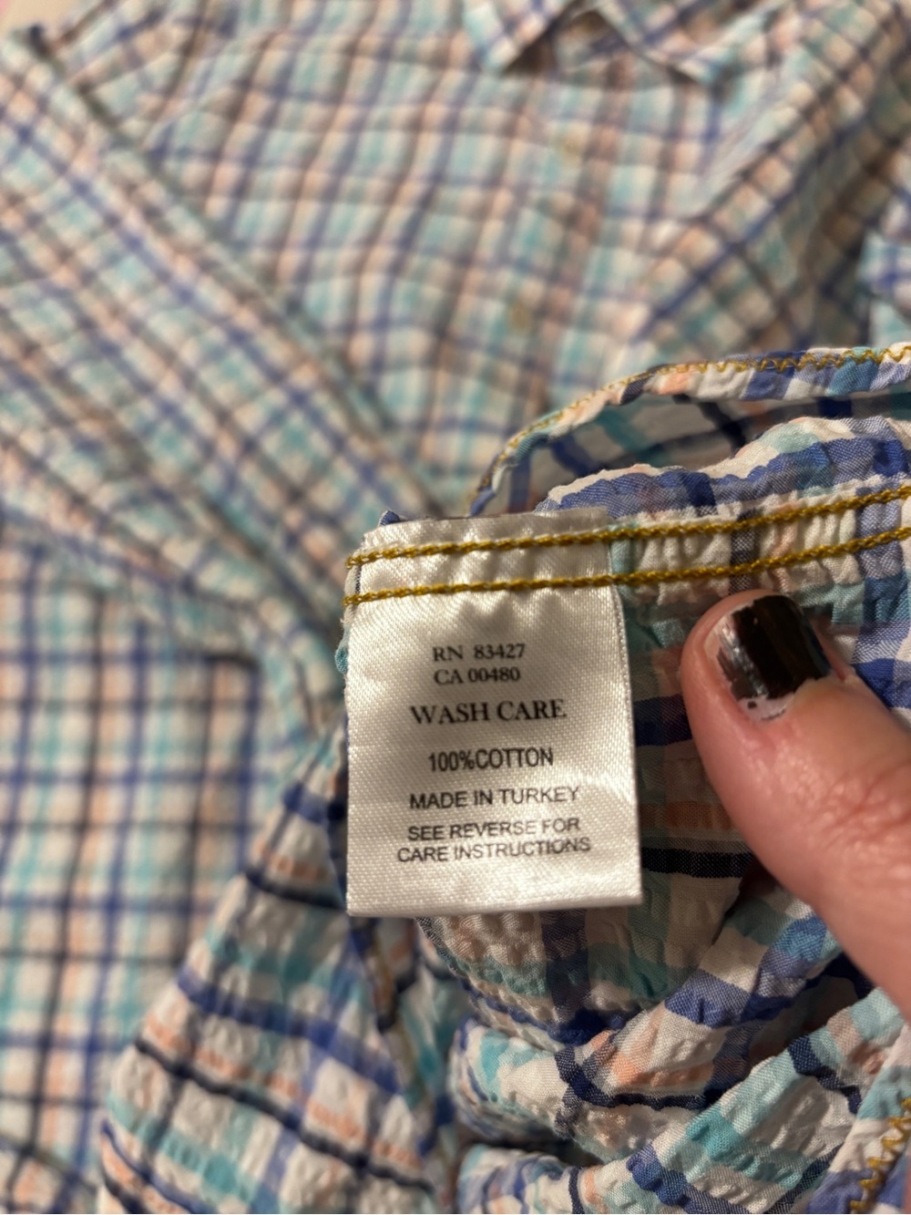 Mens Seersucker Plaid Button Down Shirt Size L Long Sleeve Ivy Style Preppy - Picture 10 of 11